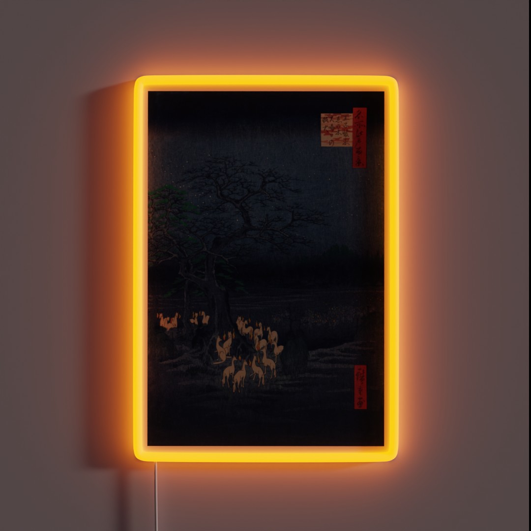 Foxes At Night Shrine Vintage Ukiyo E RGB Neon Sign Foxes At Night Shrine Vintage Ukiyo E RGB Neon Sign