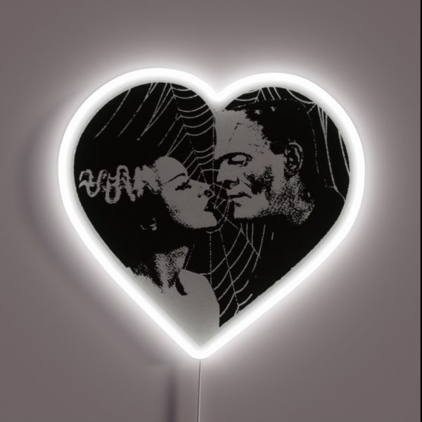 Frankenstein And Bride Goth Emo Heart RGB Neon Sign