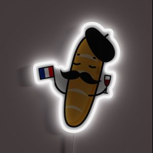 French Baguette Holding A French Flag And Wine Glass RGB Neon Sign