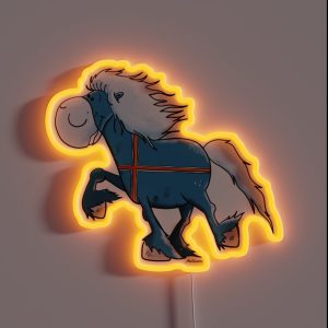 Funny Blue Icelandic Horse Cartoon RGB Neon Sign