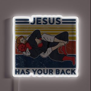 Funny Brazilian Jiu Jitsu Jesus Has Your Back RGB Neon Sign