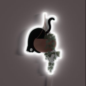 Funny Cat On A Hanging Plant RGB Neon Sign Funny Cat On A Hanging Plant RGB Neon Sign