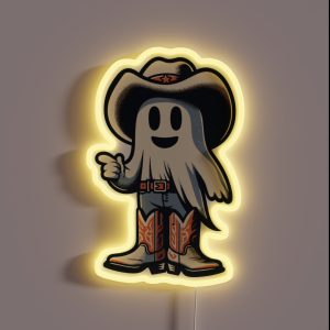 Funny Cowboy Ghost Halloween Party Costume Idea RGB Neon Sign