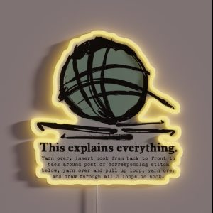 Funny Crochet Hooks Ball Of Yarn Jargon Tee RGB Neon Sign