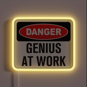 Funny Danger Warning Genius At Work RGB Neon Sign