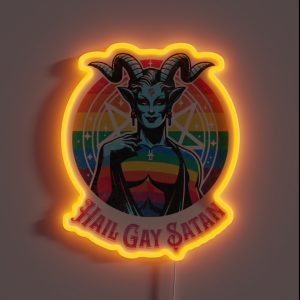 Funny Hail Gay Satan And Hell Is Inclusive LGBT Pride Baphomet RGB Neon Sign Funny Hail Gay Satan And Hell Is Inclusive LGBT Pride Baphomet RGB Neon Sign