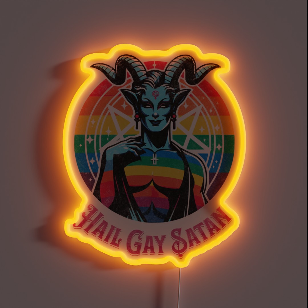 Funny Hail Gay Satan And Hell Is Inclusive RGB Neon Sign Funny Hail Gay Satan And Hell Is Inclusive RGB Neon Sign