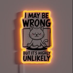 Funny Meditating Cat I May Be Wrong But It S Highly Unlikely Humor RGB Neon Sign Funny Meditating Cat I May Be Wrong But It S Highly Unlikely Humor RGB Neon Sign
