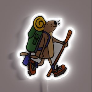 Funny Sea Otter Hiking Cartoon RGB Neon Sign