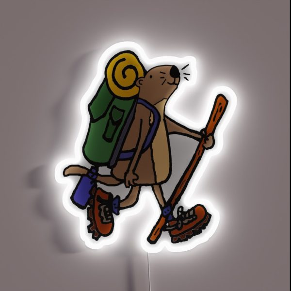 Funny Sea Otter Hiking Cartoon RGB Neon Sign