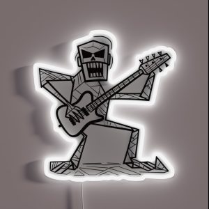 Funny Skeleton Playing Guitar Line Art RGB Neon Sign