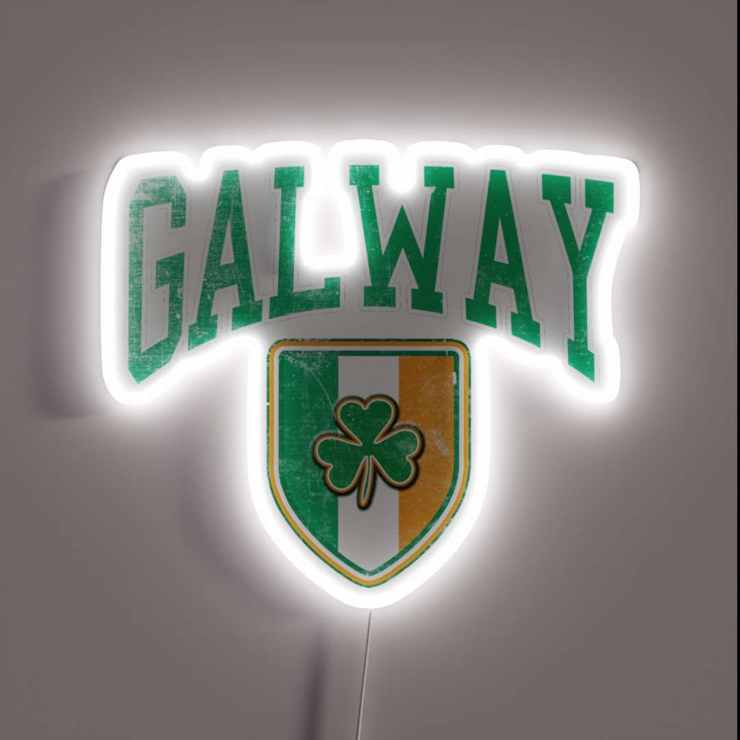 Galway Ireland With Shamrock RGB Neon Sign Galway Ireland With Shamrock RGB Neon Sign