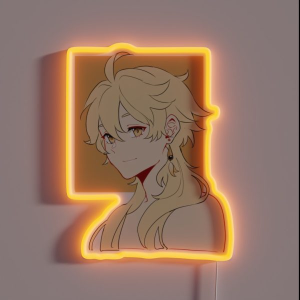 Genshin Impact Aether Long Hair With RGB Neon Sign