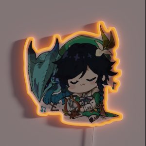 Genshin Impact Chibi Venti Playing Music For Dvalin Stormterror RGB Neon Sign