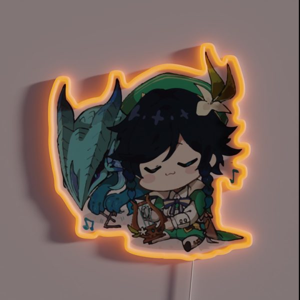 Genshin Impact Chibi Venti Playing Music For RGB Neon Sign