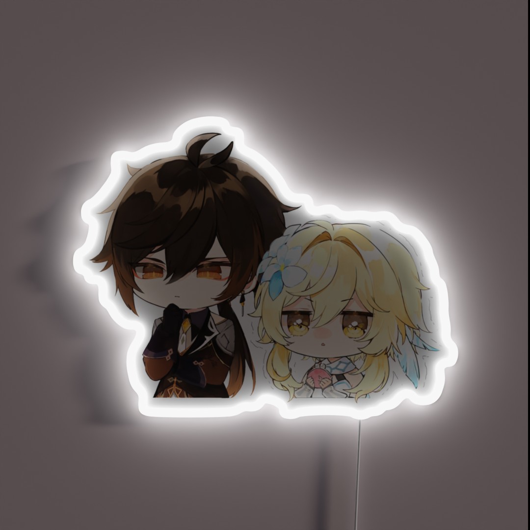 Genshin Impact Chibi Zhongli And Lumine RGB Neon Sign Genshin Impact Chibi Zhongli And Lumine RGB Neon Sign