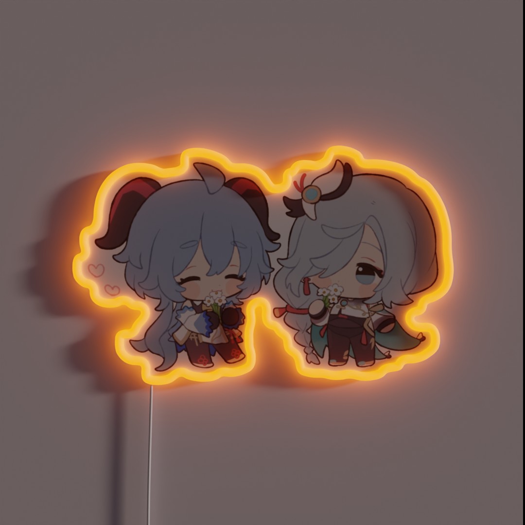 Genshin Impact Ganyu And Shenhe With Qingxin RGB Neon Sign Genshin Impact Ganyu And Shenhe With Qingxin RGB Neon Sign