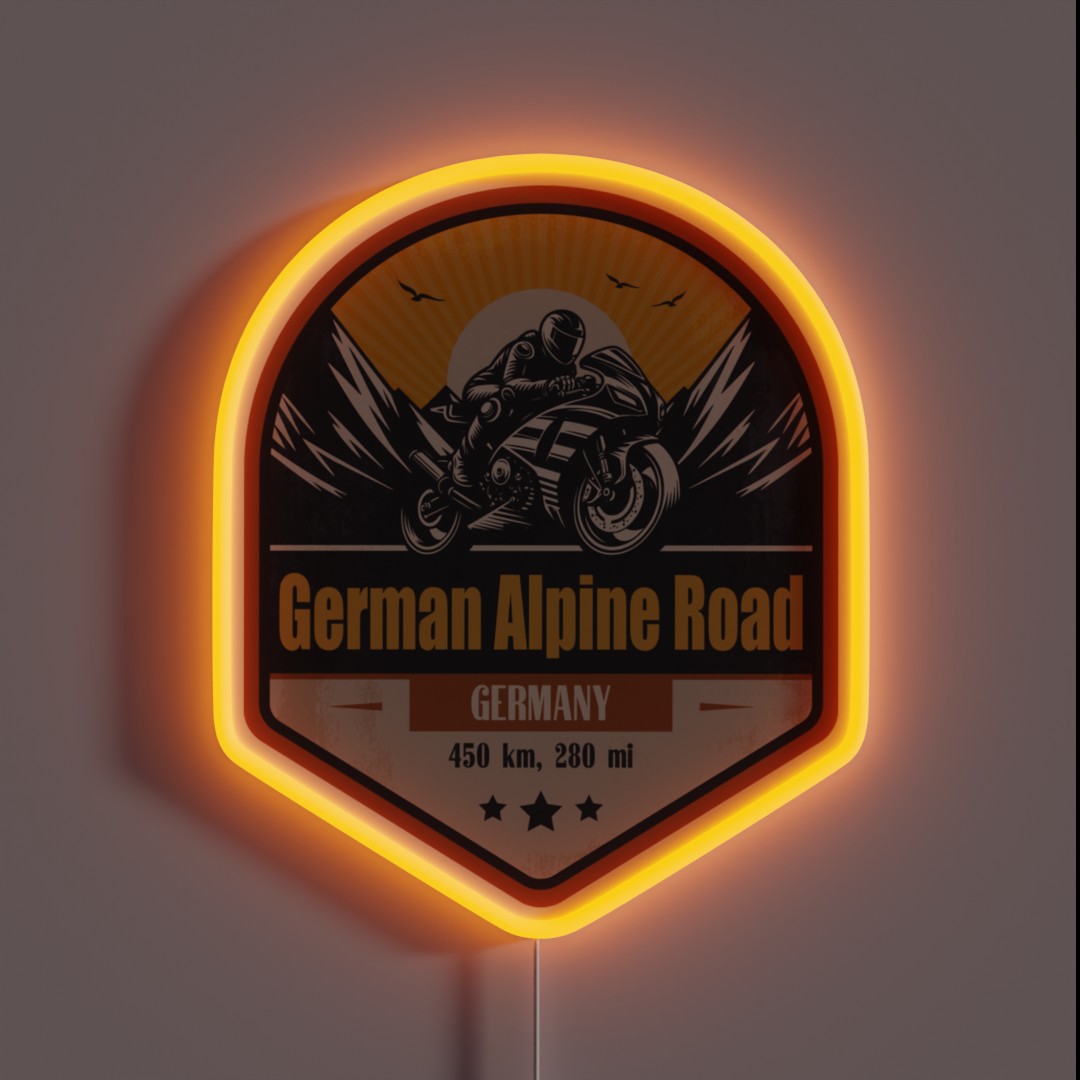 German Alpine Road Germany Motorcycling RGB Neon Sign German Alpine Road Germany Motorcycling RGB Neon Sign