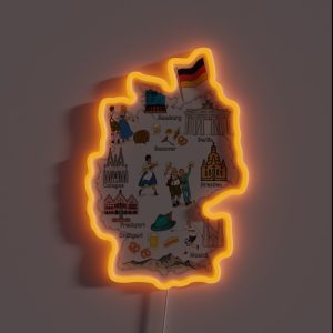 Germany Map GERMANY Landmarks Map Major Cities GERMANY National Symbols Landmarks And Oktoberfest RGB Neon Sign