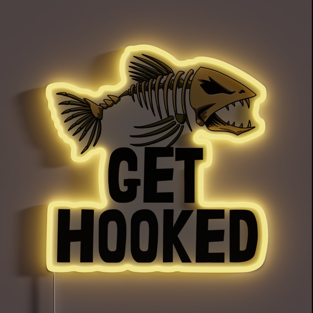 Get Hooked Skeleton Fish Bones Sharpth RGB Neon Sign Get Hooked Skeleton Fish Bones Sharpth RGB Neon Sign