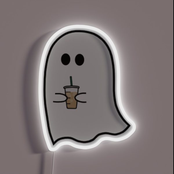 Ghost Drinking Iced Coffee RGB Neon Sign