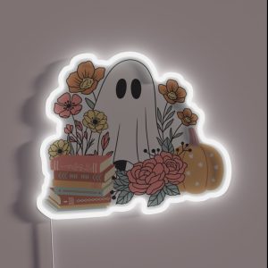Ghost With Books And Flowers RGB Neon Sign Ghost With Books And Flowers RGB Neon Sign