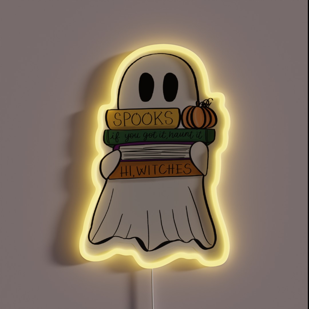 Ghost With Books RGB Neon Sign Ghost With Books RGB Neon Sign