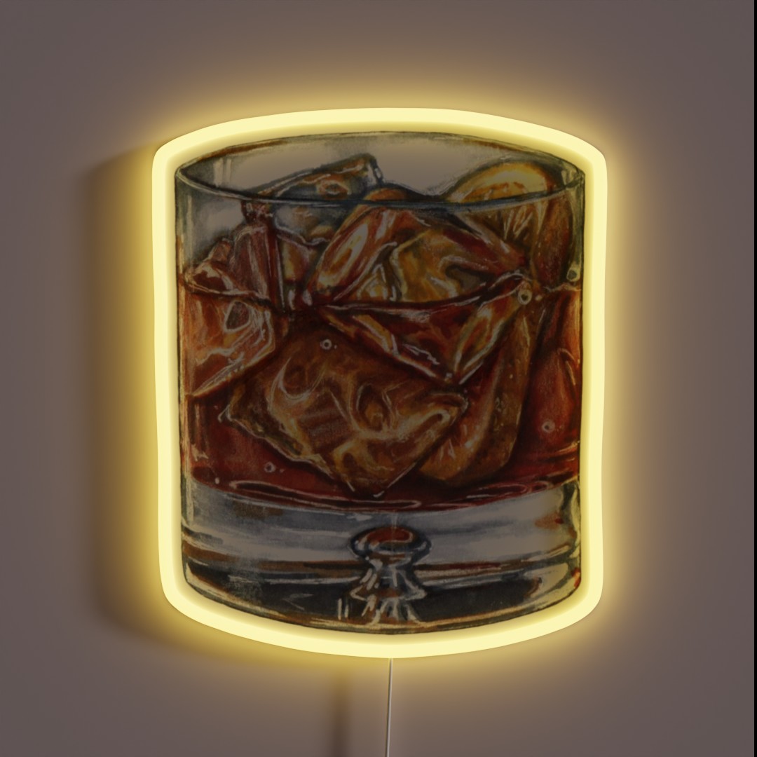 Glass Of Old Fashioned Whisky Cocktail Hand RGB Neon Sign Glass Of Old Fashioned Whisky Cocktail Hand RGB Neon Sign
