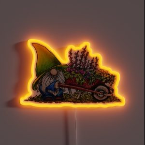 Gnome With Wheelbarrow Of Flowers RGB Neon Sign