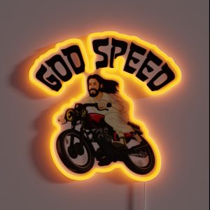 God Speed Jesus On A Motorbike RGB Neon Sign