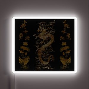 GOLD DRAGON IN BLACK Egret Lotus Green Gold Floral RGB Neon Sign GOLD DRAGON IN BLACK Egret Lotus Green Gold Floral RGB Neon Sign