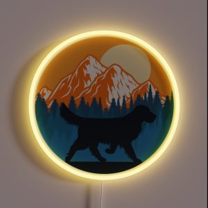 Golden Retriever Dog Silhouette Sunset Mountain Forest Golden Retriever Lover RGB Neon Sign Golden Retriever Dog Silhouette Sunset Mountain Forest Golden Retriever Lover RGB Neon Sign