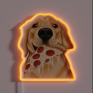 Golden Retriever Eating Pizza Dog With A Slice Of Pizza RGB Neon Sign