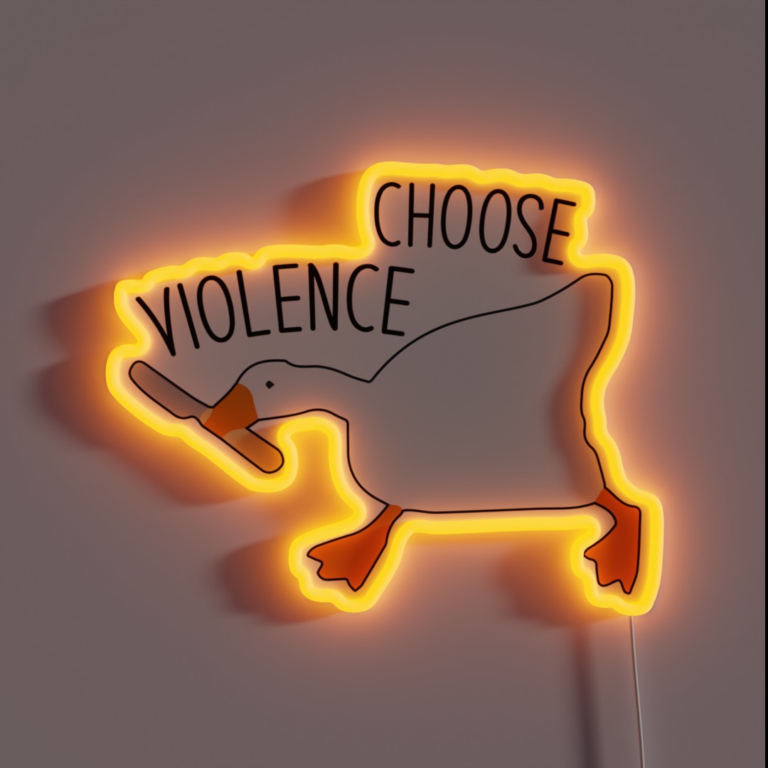 Goose With Knife Choose Violence Funny Quote RGB Neon Sign Goose With Knife Choose Violence Funny Quote RGB Neon Sign