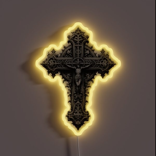 Gothic Grace The Ornate Cross RGB Neon Sign
