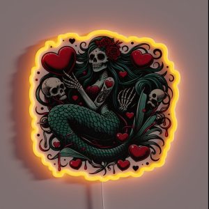 Gothic Mermaidcore Valentine S Day Skeleton Mermaid RGB Neon Sign