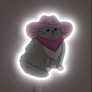 Gray Cat With Pink Cowboy Hat And Bandana RGB Neon Sign Gray Cat With Pink Cowboy Hat And Bandana RGB Neon Sign