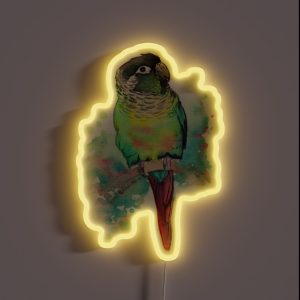 Green Cheek Conure In Watercolor RGB Neon Sign