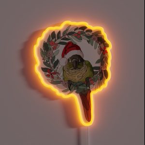 Green Cheek Conure Wearing Santa Hat RGB Neon Sign Green Cheek Conure Wearing Santa Hat RGB Neon Sign