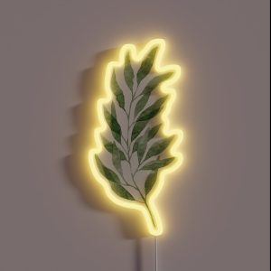 Green Watercolor Eucalyptus Branch Pattern RGB Neon Sign