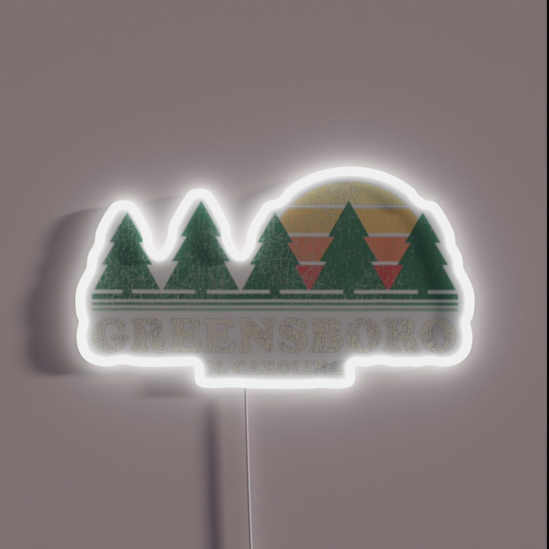 Greensboro NC Vintage Throwback Retro 70s RGB Neon Sign Greensboro NC Vintage Throwback Retro 70s RGB Neon Sign