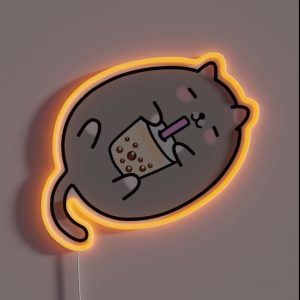 Grey Chubby Boba Cat RGB Neon Sign Grey Chubby Boba Cat RGB Neon Sign