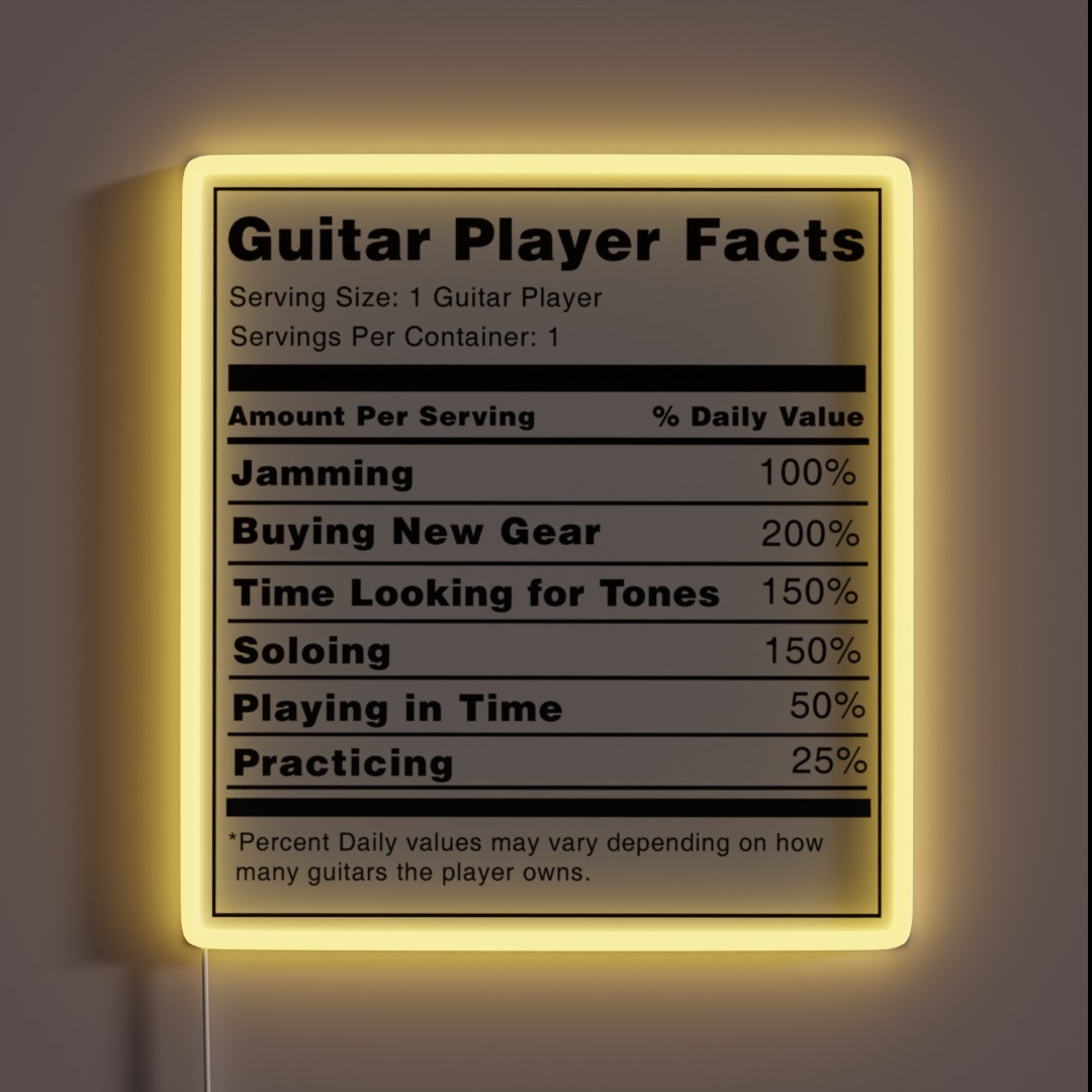 Guitar Player Nutrition Facts RGB Neon Sign Guitar Player Nutrition Facts RGB Neon Sign