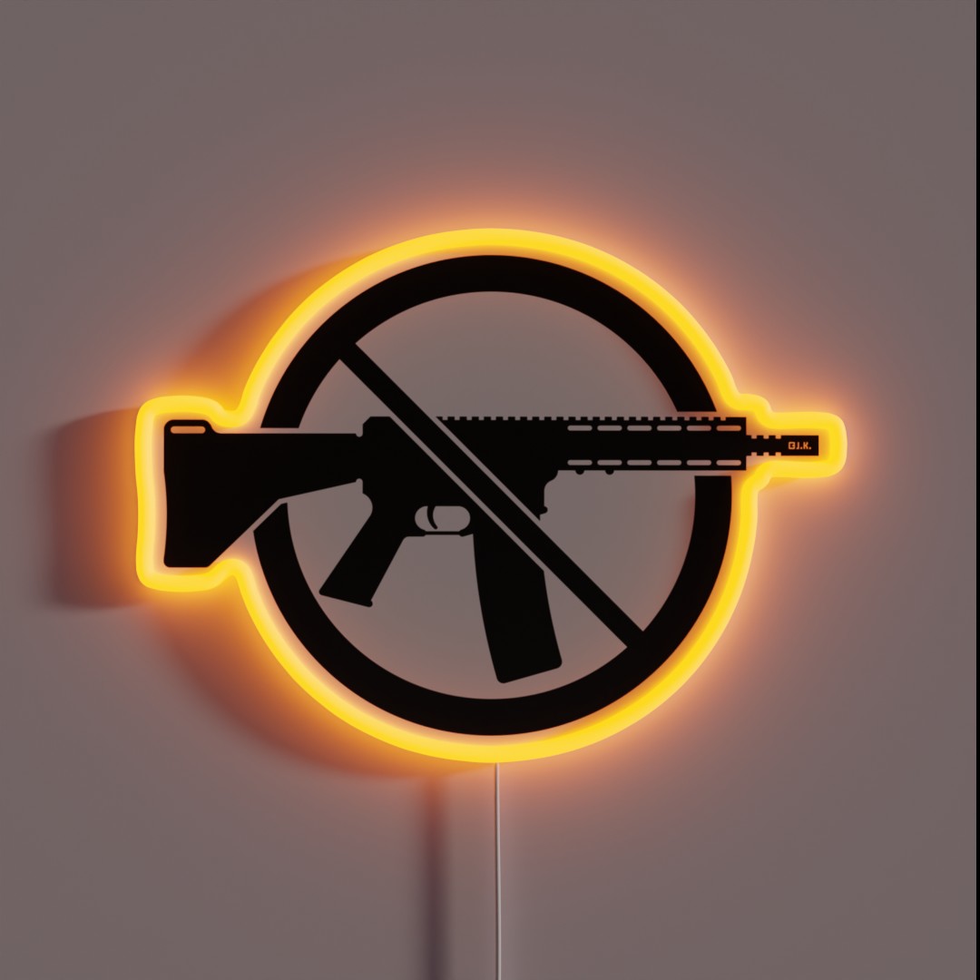 Gun Ban Prohibition Sign No Weapons Peace RGB Neon Sign Gun Ban Prohibition Sign No Weapons Peace RGB Neon Sign
