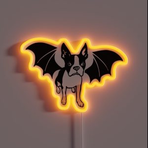 Halloween Boston Terrier Vampire Bat RGB Neon Sign
