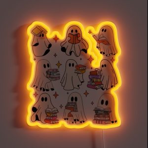 Halloween Cute Ghost Reading Book Spooky Boo Teacher RGB Neon Sign