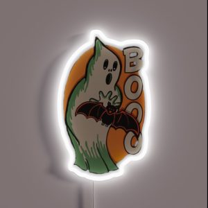 Halloween Ghost Scares Bat With Boo RGB Neon Sign