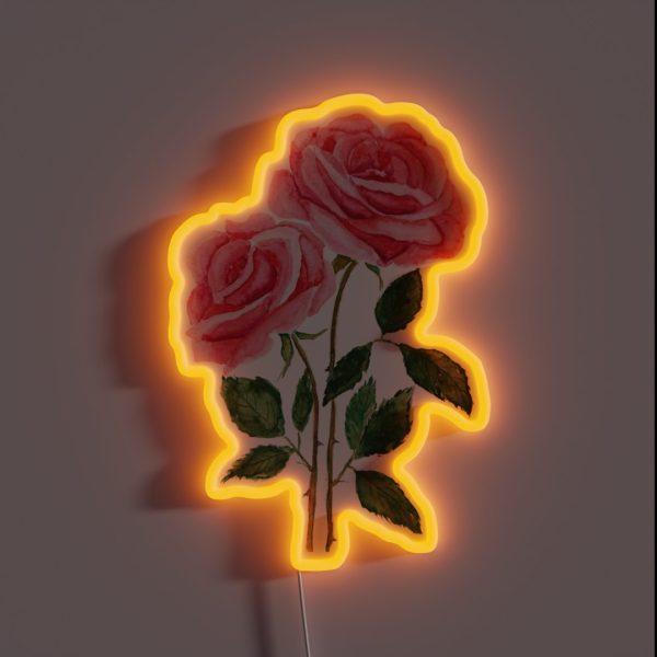 Hand Painted 2 Pink Roses Watercolor RGB Neon Sign