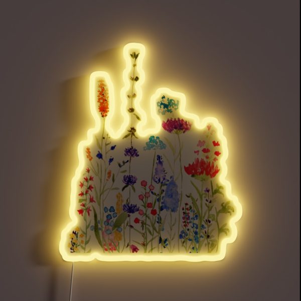 Hand Painted Colorful Wild Flowers Watercolor RGB Neon Sign