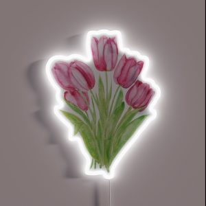 Hand Painted Pink Tulips Flowers Watercolor Painting RGB Neon Sign